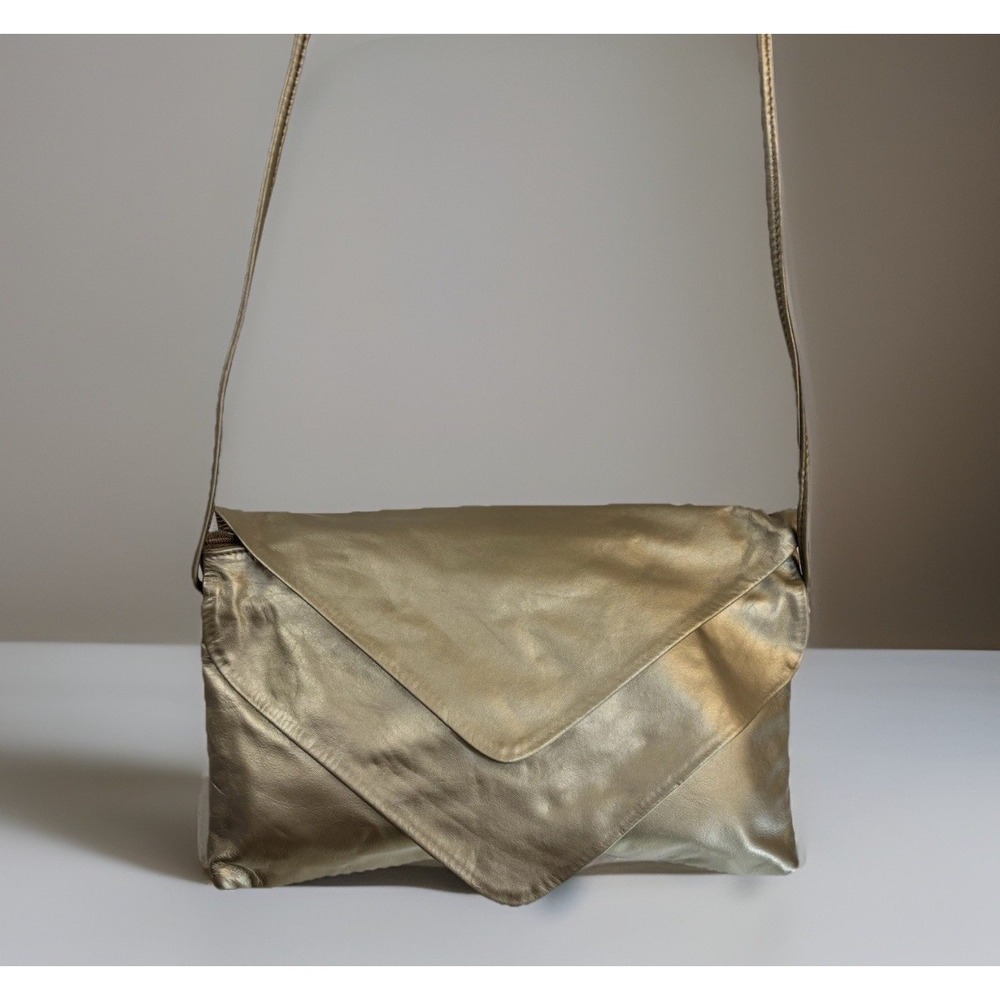 Vintage Paul Joseph Purse Envelope Silver Gray Metallic Leather Shoulder Bag